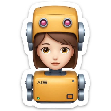 girl ai robot with name Caja Cusco on his head sticker