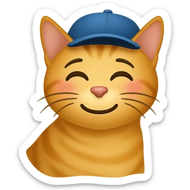 Change the cat's face expression to crush (blushing or dreamy eyes), keep the blue cap, and set the background to transparent. The style should resemble emoji style with simple and clear features. sticker