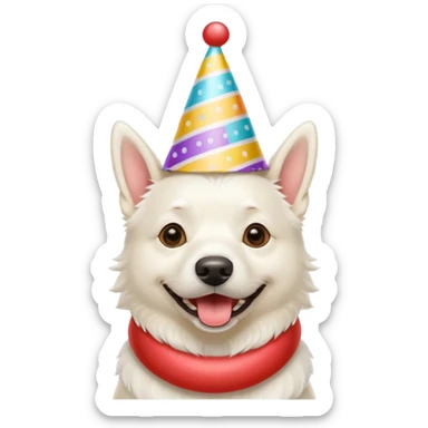 A White belgian dog wearing a party hat.   sticker