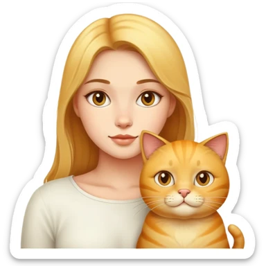 A beautiful girl with a golden fat cat sticker