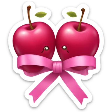 Two pink cherries tied together with a pink ribbon sticker