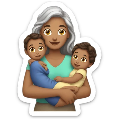 Grandma, Latina, long brown hair, brown skin, with babies sticker