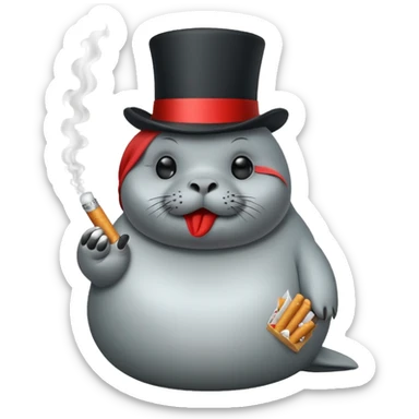 Fat seal smoking a cigarette with a big top hat on sticker