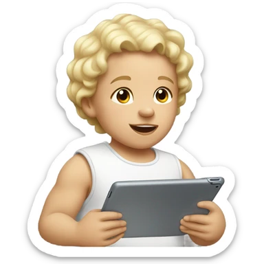 White toddler playing with an iPad  sticker