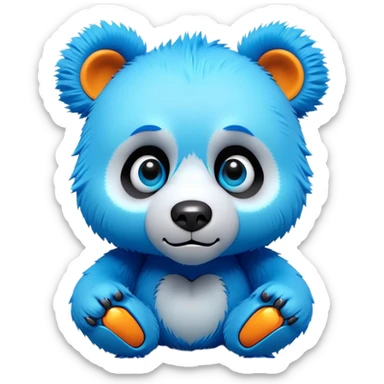 3D, adorable little Pixar style blue neon punk bear with broken toy, ultra detailed, each lash, eye, and strand of fur is shown in stunning detail as though captured in a timeless photograph, rich textures, visually rich, so lifelike it feels like it could leap off the page at any moment sticker