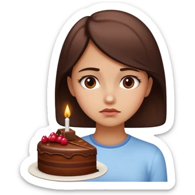 The girl looks sadly at the food sticker