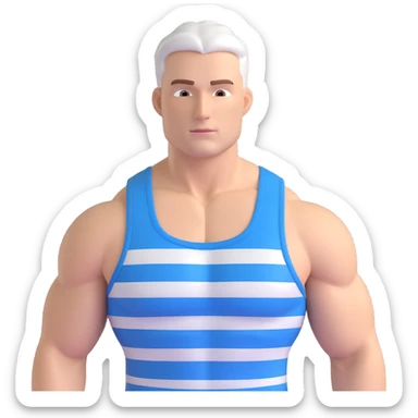 muscular white man wearing a tank top with horizontal blue and white stripes, upper body focus, neutral background sticker