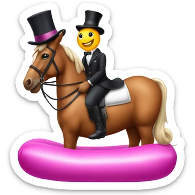 Horse on an inflatable bunny wearing a tophat sticker