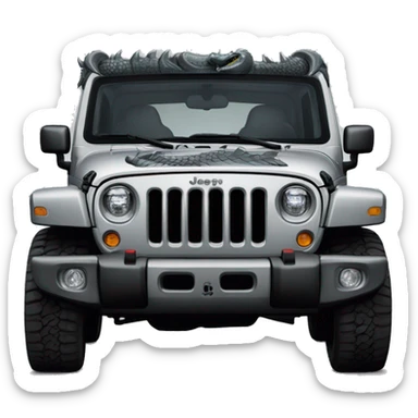 Jeep rubicon grey with a dragon painted on the front door sticker