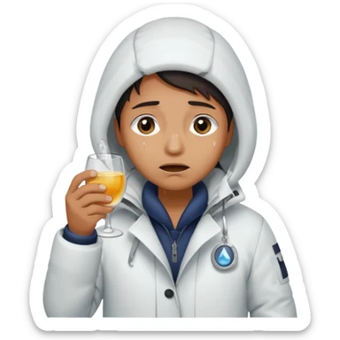 Antarctica person, eskimo glass, white coat, crying sticker