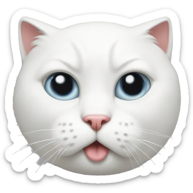 White Cat wearing a very big hate  sticker