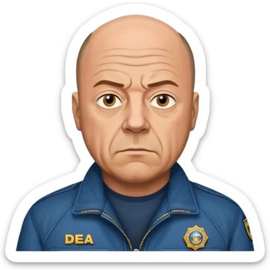 Create a realistic portrait of Hank Schrader in a DEA jacket with determined look. sticker