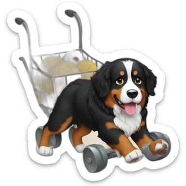 Bernese mountain dog hiking pulling a cart sticker