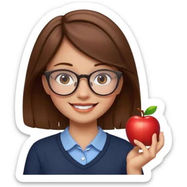 emoji of a girl with glasses and brown hair, Apple style sticker