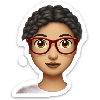 Girl with red glasses and dark hair knitting sticker