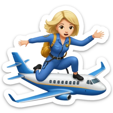 a woman jumps off a plane, apocolypse sticker