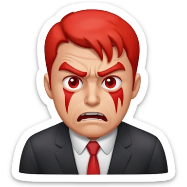 Agitated businessman with red face, furrowed brows, looking stressed sticker