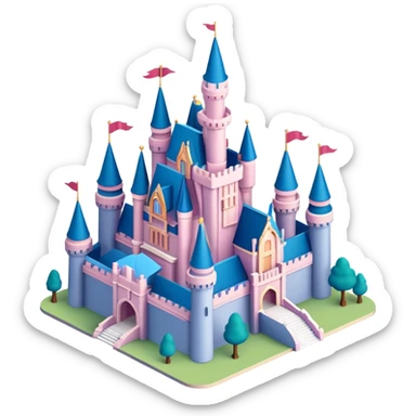 Isometric exterior Walt Disney world castle, dollhouse style 3D realistic  sticker