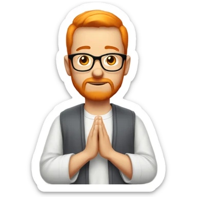 white man with orange beard and short orange hair as he praying and with orange glasses on sticker
