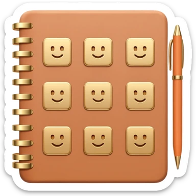modern elegant planner with checkmarks emoji, 3D style, pastel terracotta, beige or pink and gold, clean design sticker