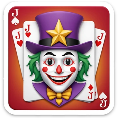 1 poker card, perfectly squared card, with crazy colorful human jolly joker inside, star symbol with a "J" sticker