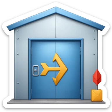 modern warehouse with an arrow that points in through te door sticker