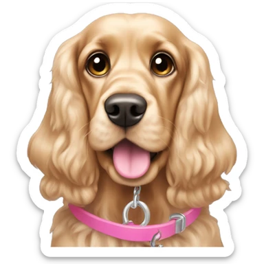 Blond cocker spaniel wearing a pink sleighbell sticker