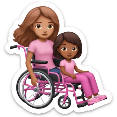 One tan skin sister pushing her brown skin sister in a pink wheelchair sticker