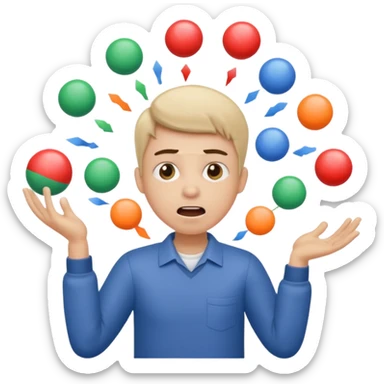 an emoji that depicts a product manager juggling work wit panic, can you make it more gender neutral  can you mkae it a combo of these sticker