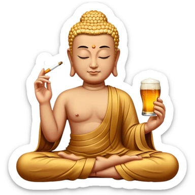 Meditating Buddha smoking a cigarette and drinking a beer sticker