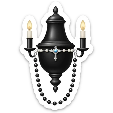 Victorian black sconce with silver rosary hanging off  sticker