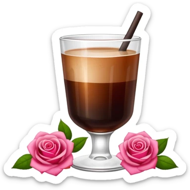Cold brew coffee with mini roses pink red and small size mini glas cup sticker