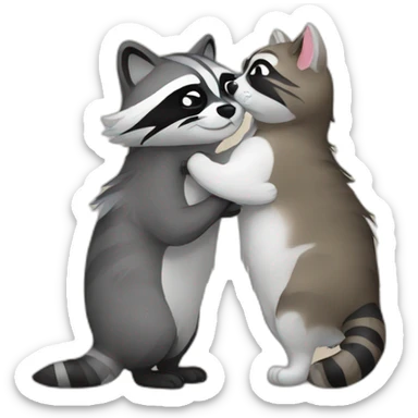 Raccoon and cat kissing sticker