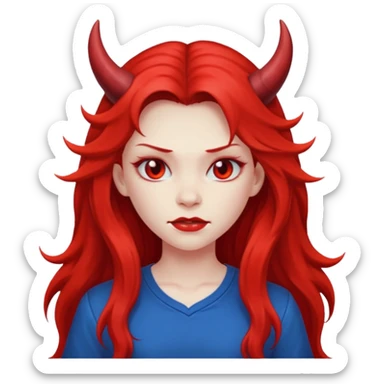 a long-haired devil girl with shirt sticker