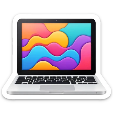 framed digital laptop illustration with abstract vector shapes inside sticker