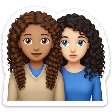 Two best friends .bestie 1: beige skin with brown long hair and blue eye. Bestie 2:mixed race skin with curly black hair and brown eye sticker