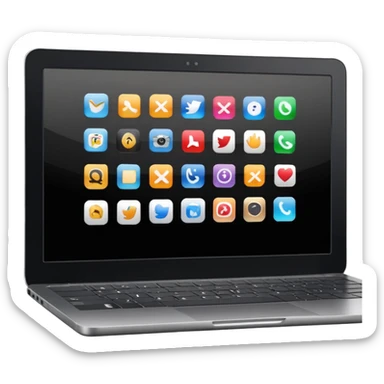 A simple black laptop displaying app icons in a 6x4 grid sticker