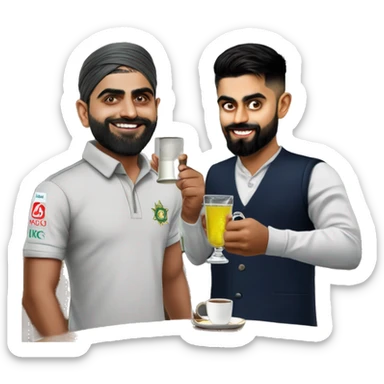 babar azam pouring tea in to  virat kohli's glass sticker