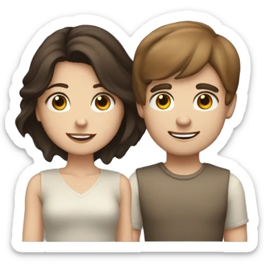blue eyed brunette boy with brown eyed brunette girl sticker