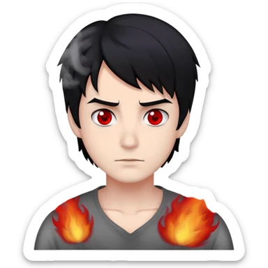 Damien luck black hair red eyes surrounded in smoke  sticker