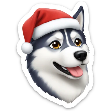 Husky with a Santa hat sticker