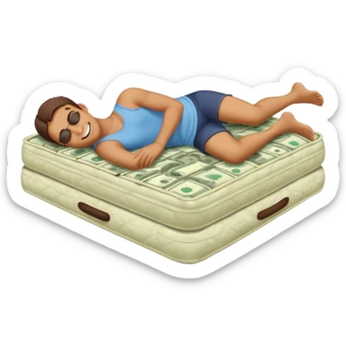 happy person napping on mattress of money sticker