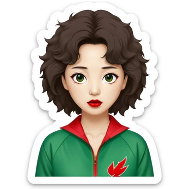 Han Mi-nyeo: Age Late 80s
Appearance: A crazy woman with many wrinkles face, frizzy, very messy dark brown hair and dramatic red lipstick.
Outfit: Green player tracksuit sticker