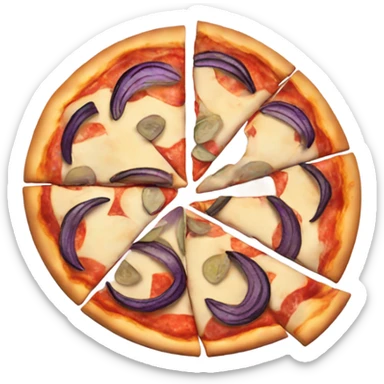 pizza with a egg plant sticker