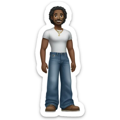 man wearing over size wide leg pair of jeans with a chain wallet sticker