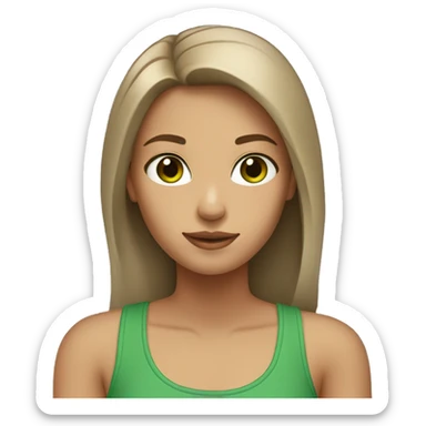 girl with light brown hair, straight and loose; with green eyes, gray tank top sticker
