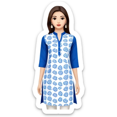 Modern blue women's kurti with white floral prints sticker