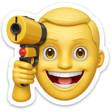 Yellow laughing face pointing gun at its own temple sticker