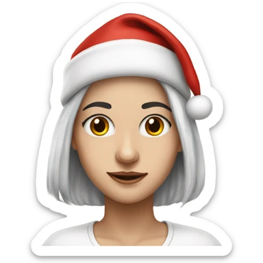 realistic portrait of fair skinned woman with silver hair and  with Santa cap sticker