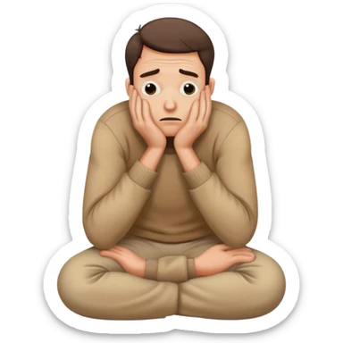 Scared man sitting curled up on himself, hidding his eyes sticker